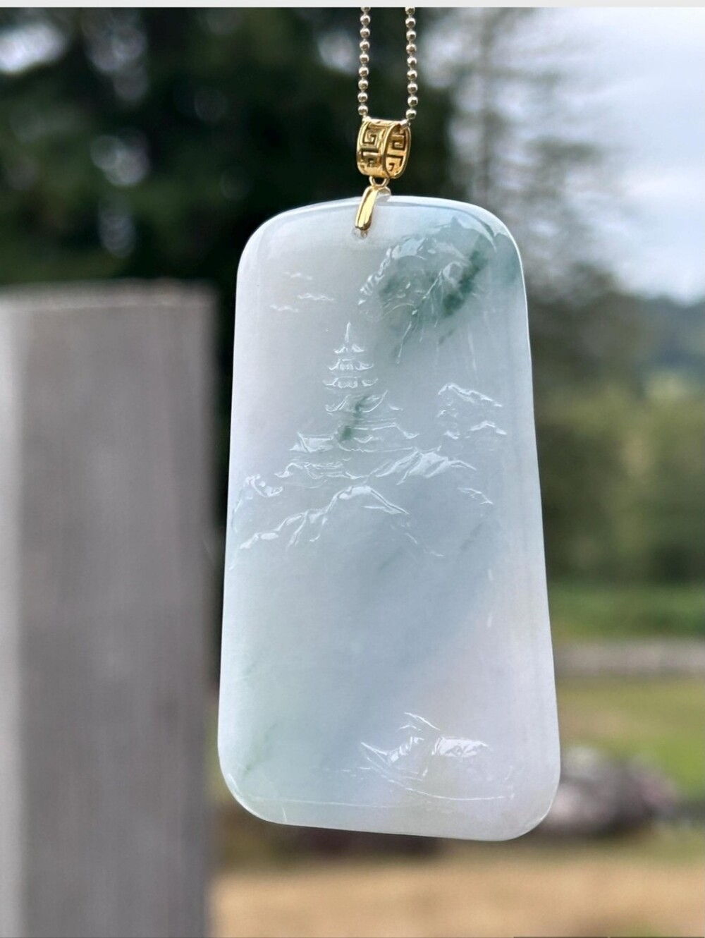 Tri Color Burmese Jade Landscape Pendant | 18K Gold